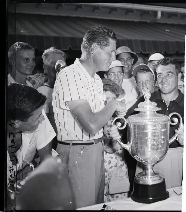 Framed Print : Jim Turnesa Accepting PGA Trophy