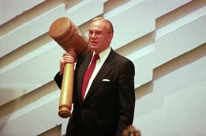 Framed Print : Jim Wright Holding Big Gavel Framed Print : Jim Wright Holding Big Gavel