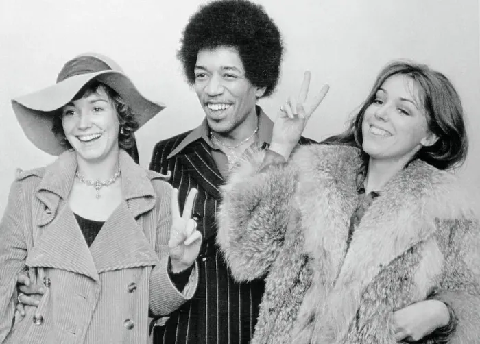 Framed Print : Jimi Hendrix and Friends Giving Peace Sign Framed Print : Jimi Hendrix and Friends Giving Peace Sign
