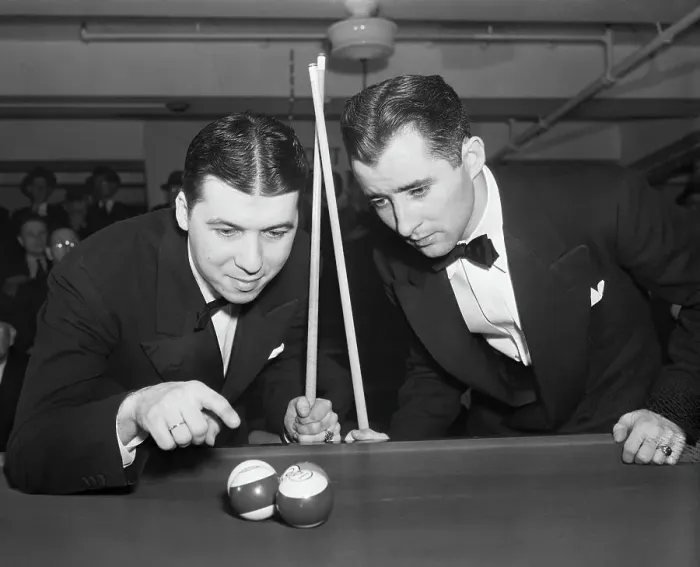 Framed Print : Jimmy Caras and Willie Mosconi in Billiards Tournament Framed Print : Jimmy Caras and Willie Mosconi in Billiards Tournament