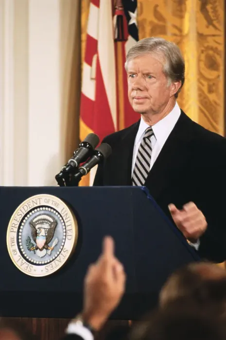 Framed Print : Jimmy Carter Addressing Reporters Framed Print : Jimmy Carter Addressing Reporters