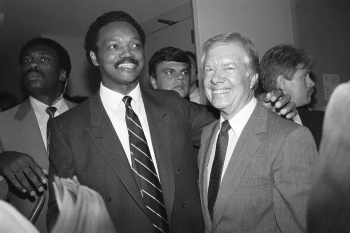 Framed Print : Jimmy Carter with Arm Around Jesse Jackson