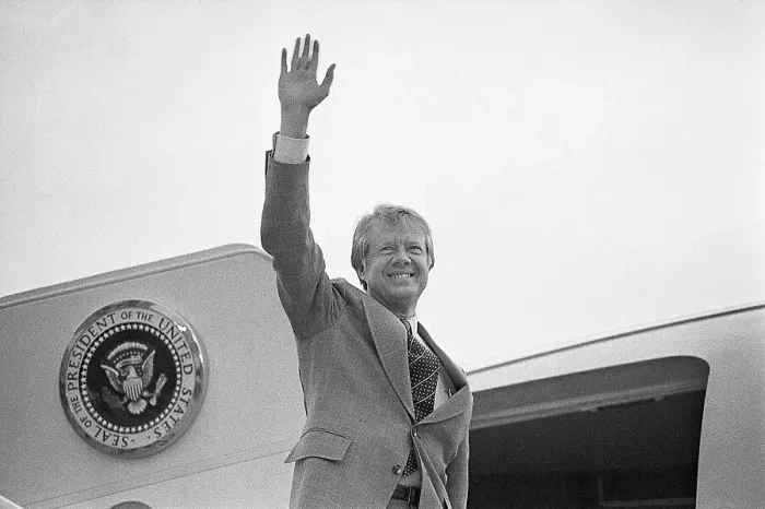Framed Print : Jimmy Carter as He Boards Helicopter Framed Print : Jimmy Carter as He Boards Helicopter
