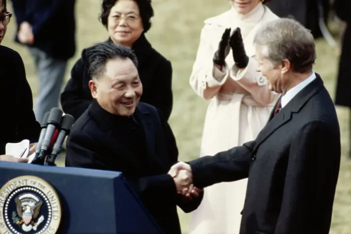 Framed Print : Jimmy Carter Shakes Hands with Xiaoping