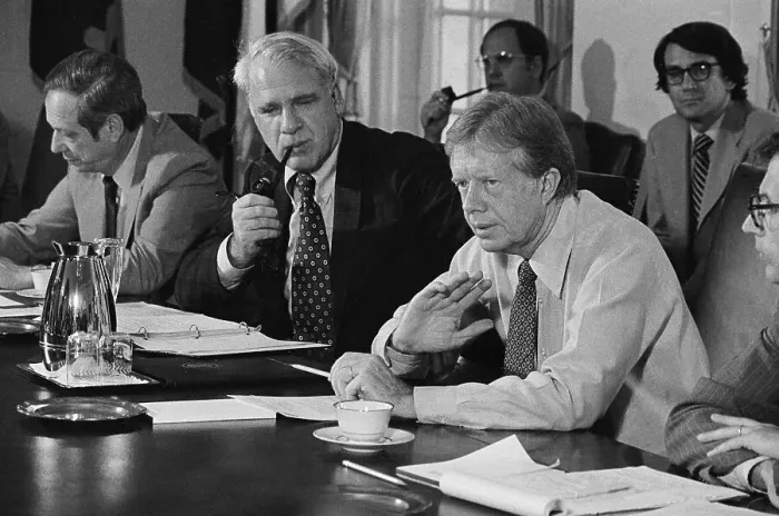 Framed Print : Jimmy Carter Sitting with James Schlesinger Framed Print : Jimmy Carter Sitting with James Schlesinger