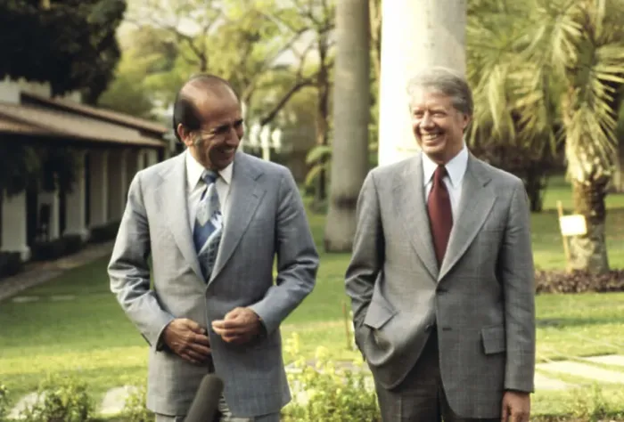 Framed Print : Jimmy Carter Smiling Alongside Carlos Perez Framed Print : Jimmy Carter Smiling Alongside Carlos Perez