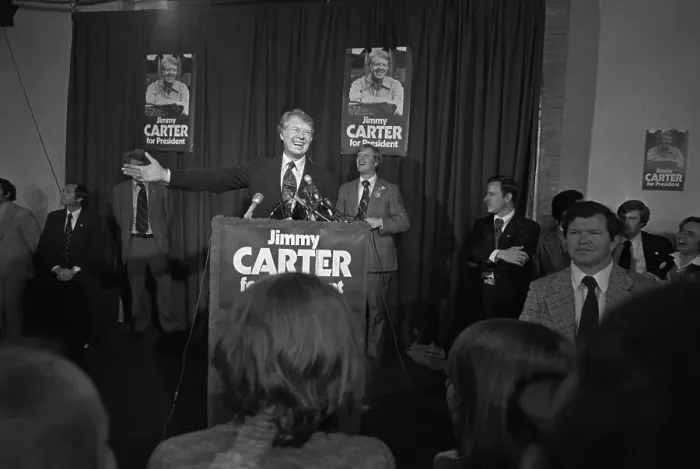 Framed Print : Jimmy Carter Speaking to Supporters Framed Print : Jimmy Carter Speaking to Supporters