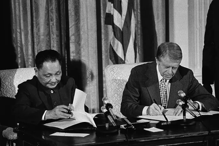 Framed Print : Jimmy Carter and Teng Hsiao-ping Signing Agreement