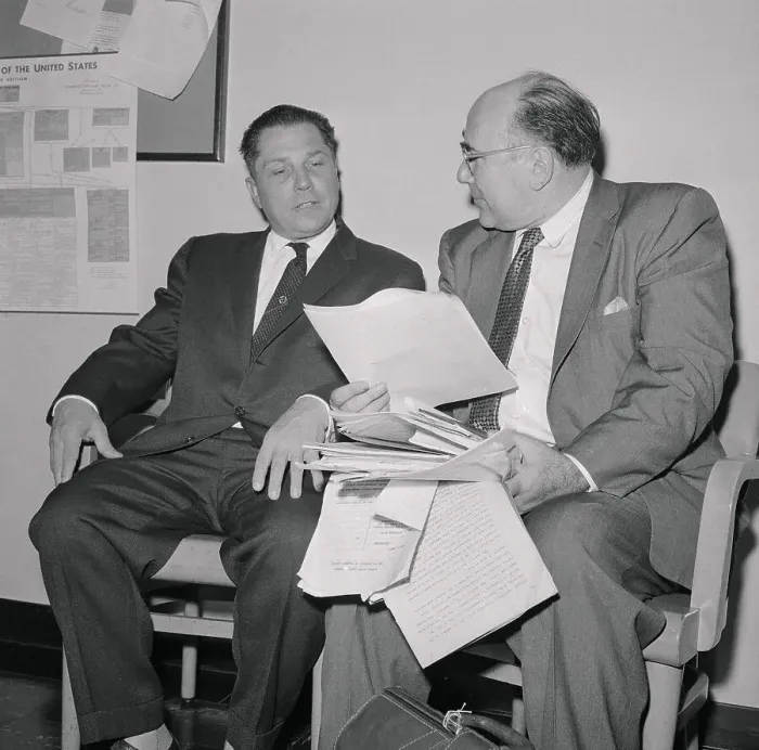 Framed Print : Jimmy Hoffa Conferring with Attorney Jacob Kossman Framed Print : Jimmy Hoffa Conferring with Attorney Jacob Kossman
