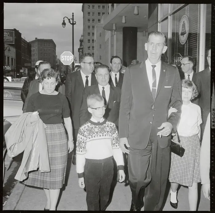 Framed Print : Jimmy Hoffa and Ewing King Family Leaving Court Framed Print : Jimmy Hoffa and Ewing King Family Leaving Court