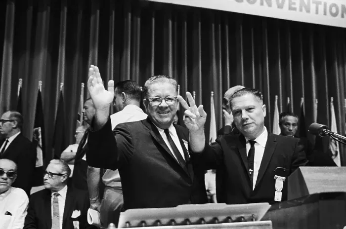 Framed Print : Jimmy Hoffa and Frank Fitzsimmons Waving Framed Print : Jimmy Hoffa and Frank Fitzsimmons Waving