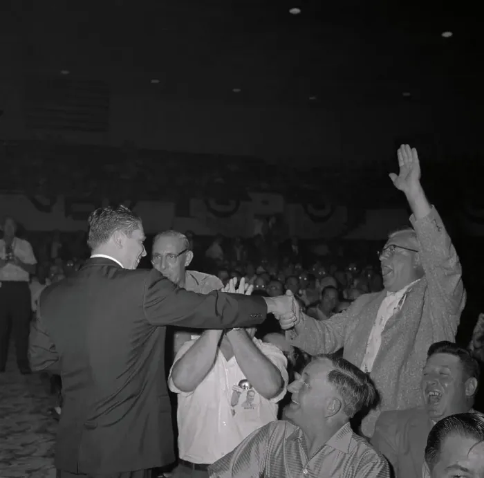 Framed Print : Jimmy Hoffa Greeting Friends at Convention Framed Print : Jimmy Hoffa Greeting Friends at Convention