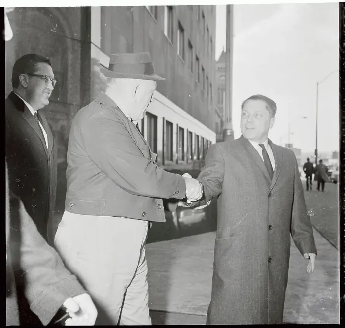 Framed Print : Jimmy Hoffa and Herman Eates Shaking Hands Framed Print : Jimmy Hoffa and Herman Eates Shaking Hands