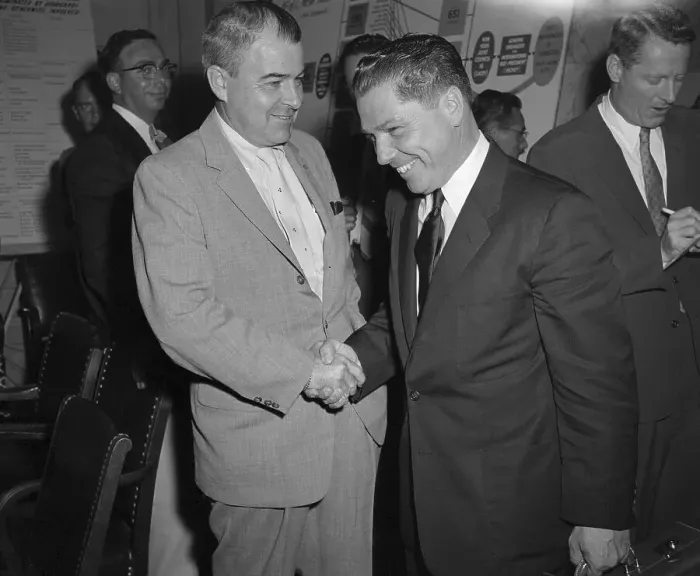 Framed Print : Jimmy Hoffa and John Cheasty Shaking Hands Framed Print : Jimmy Hoffa and John Cheasty Shaking Hands
