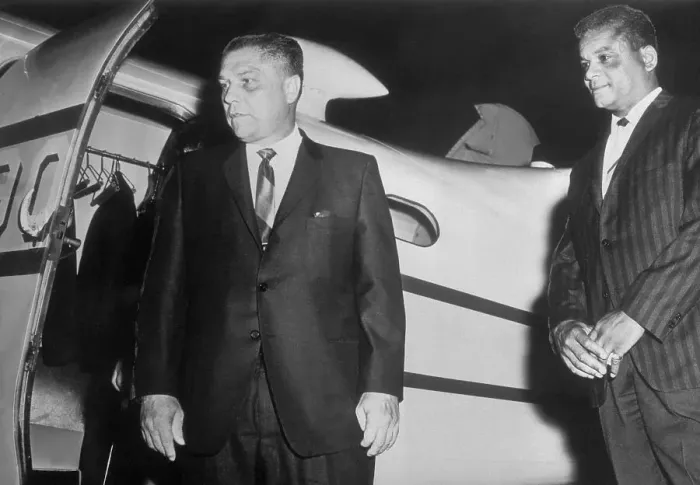 Framed Print : Jimmy Hoffa and Larry Campbell Arriving from Airplane Framed Print : Jimmy Hoffa and Larry Campbell Arriving from Airplane