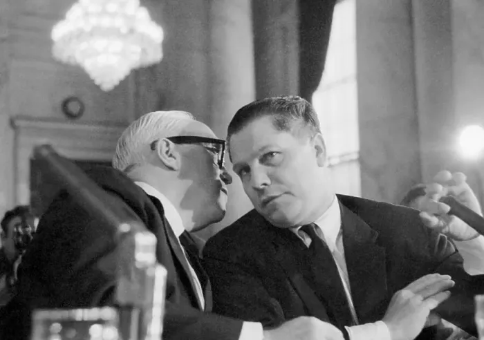 Framed Print : Jimmy Hoffa Listening to Attorney George Fitzgerald Framed Print : Jimmy Hoffa Listening to Attorney George Fitzgerald
