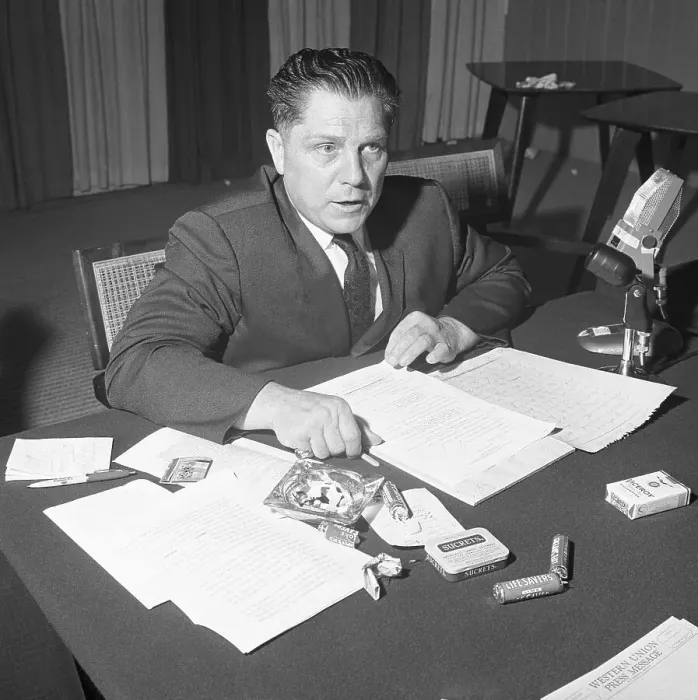 Framed Print : Jimmy Hoffa Seated at Desk