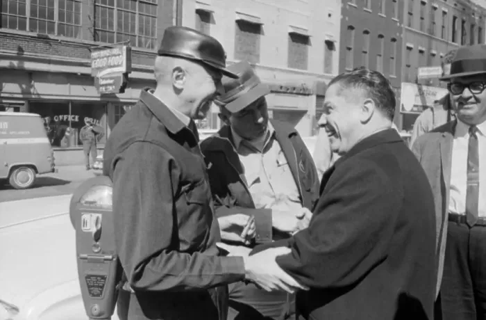 Framed Print : Jimmy Hoffa Shaking Hands with Truck Drivers Framed Print : Jimmy Hoffa Shaking Hands with Truck Drivers