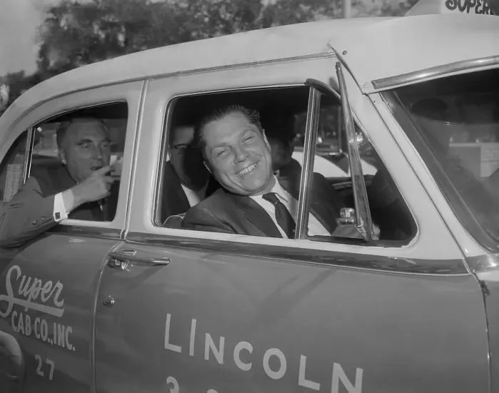 Framed Print : Jimmy Hoffa Smiling from Car Window Framed Print : Jimmy Hoffa Smiling from Car Window