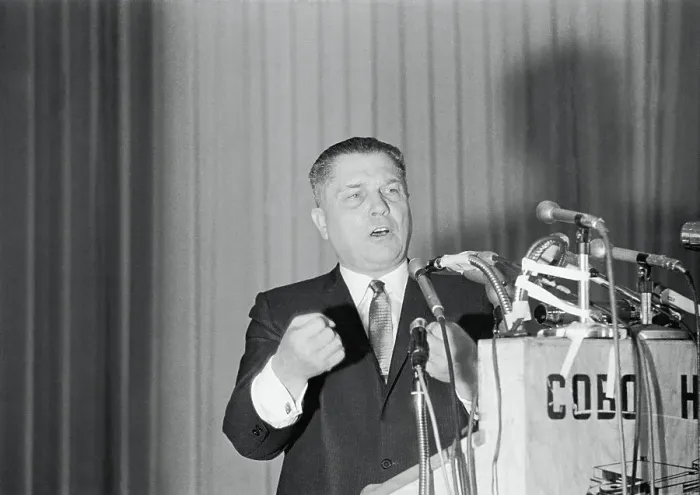 Framed Print : Jimmy Hoffa Speaking to Union Members