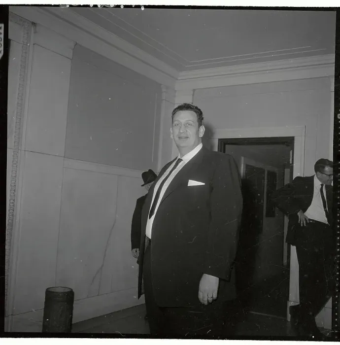 Framed Print : Jimmy Hoffa and Unidentified Man at Teamsters Trial Framed Print : Jimmy Hoffa and Unidentified Man at Teamsters Trial