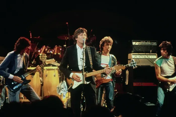 Framed Print : Jimmy Page, Eric Clapton, Bill Wyman and Jeff Beck Perform for ARMS