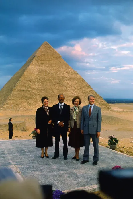 Framed Print : Jimmy and Rosalynn Carter Posing with Anwar Sadat and Wife