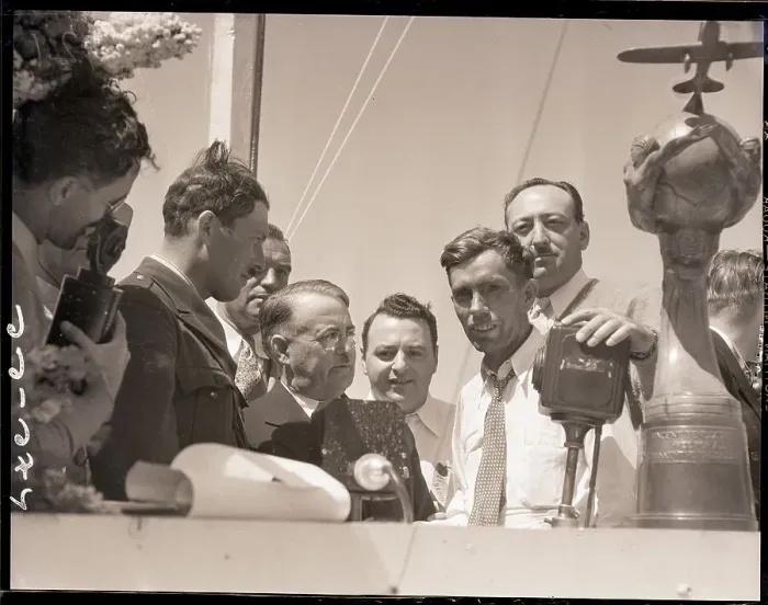 Framed Print : Jimmy Wedell with Microphone at Airplane Race Framed Print : Jimmy Wedell with Microphone at Airplane Race