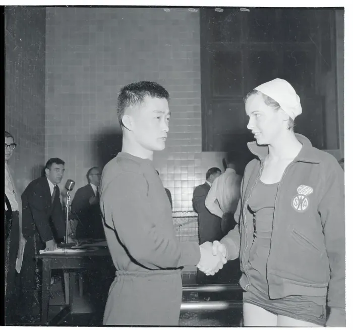 Framed Print : Jiro Nagasawa Shaking Hands With Carin Cone Framed Print : Jiro Nagasawa Shaking Hands With Carin Cone