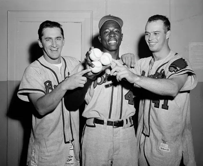 Framed Print : J.Logan, H.Aaron, E.Mathews In Locker Room Framed Print : J.Logan, H.Aaron, E.Mathews In Locker Room