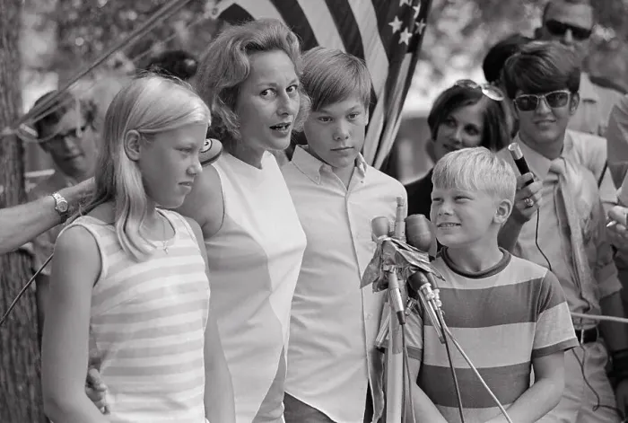 Framed Print : Joan Aldrin and Children Standing Near American Flag Framed Print : Joan Aldrin and Children Standing Near American Flag