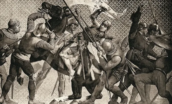 Framed Print : Joan Of Arc In Battle / Mural Painting Framed Print : Joan Of Arc In Battle / Mural Painting
