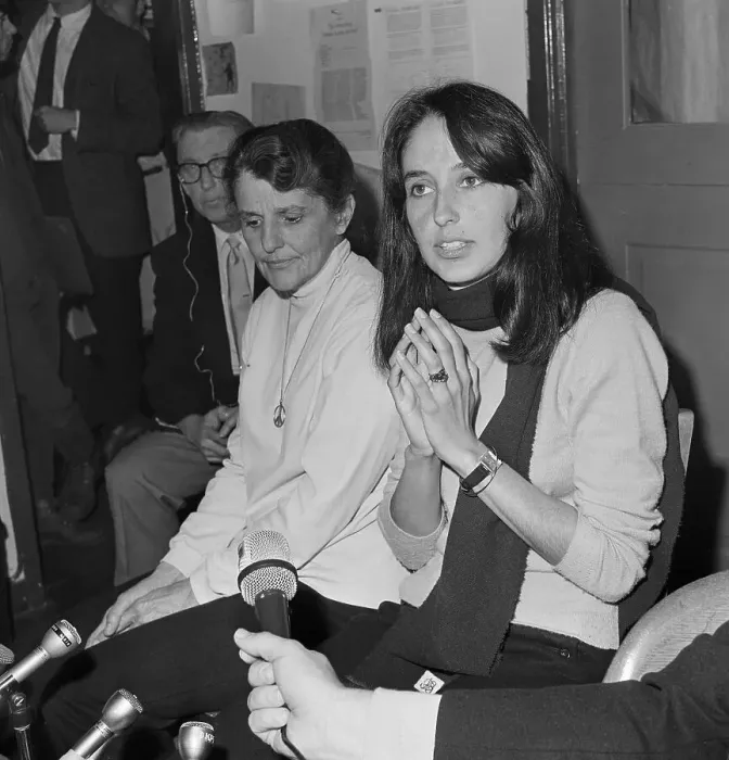 Framed Print : Joan Baez and Mother At Press Conference Framed Print : Joan Baez and Mother At Press Conference
