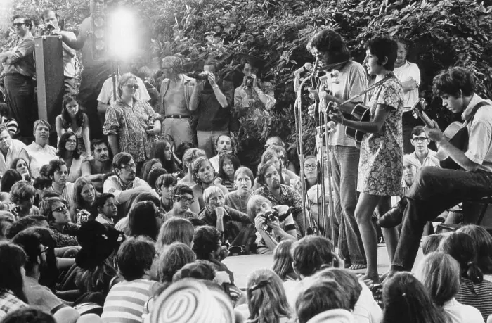 Framed Print : Joan Baez Performs with Group Outside Framed Print : Joan Baez Performs with Group Outside