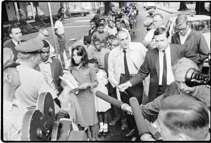 Framed Print : Joan Baez Talks to Policeman in Integration Framed Print : Joan Baez Talks to Policeman in Integration