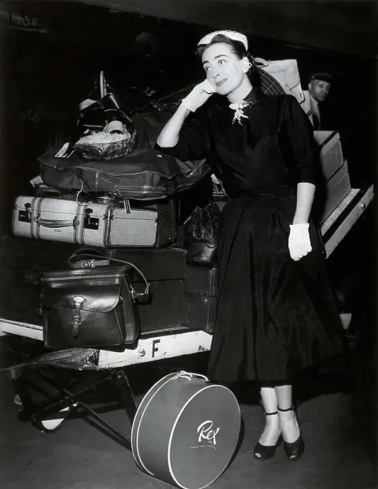 Framed Print : Joan Crawford Stands W / Lots Of Luggage Framed Print : Joan Crawford Stands W / Lots Of Luggage