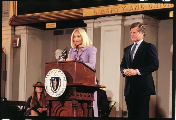 Framed Print : Joan Kennedy Speaking to Reporters Framed Print : Joan Kennedy Speaking to Reporters