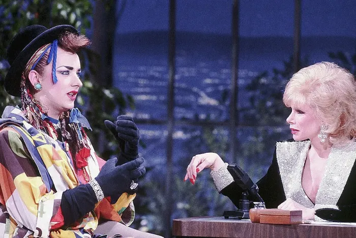 Framed Print : Joan Rivers Interviews Boy George Framed Print : Joan Rivers Interviews Boy George
