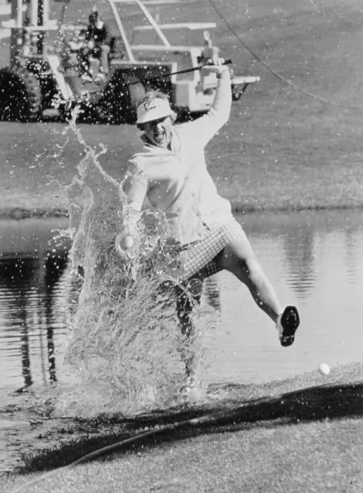 Framed Print : Joanne Carner Swinging Golf Ball in Water Framed Print : Joanne Carner Swinging Golf Ball in Water