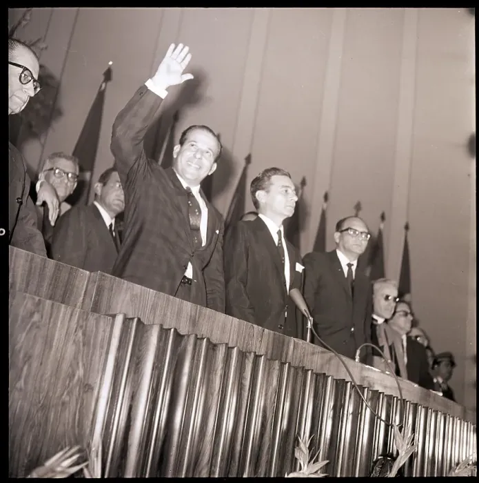 Framed Print : Joao Goulart Waves to Crowd from Balcony Framed Print : Joao Goulart Waves to Crowd from Balcony