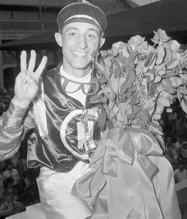 Framed Print : Jockey Eddie Arcaro Holding Winning Bouquet Framed Print : Jockey Eddie Arcaro Holding Winning Bouquet