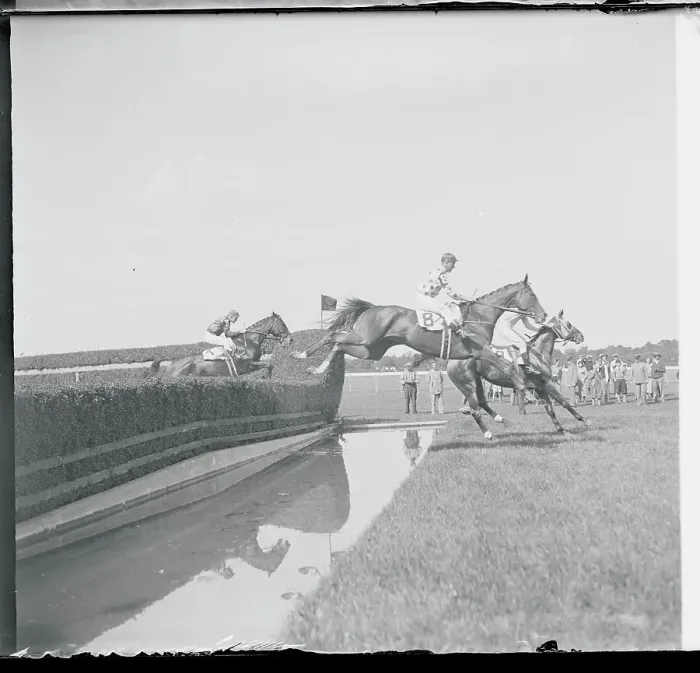Framed Print : Jockeys Riding Horse and Jumping During Competition Framed Print : Jockeys Riding Horse and Jumping During Competition