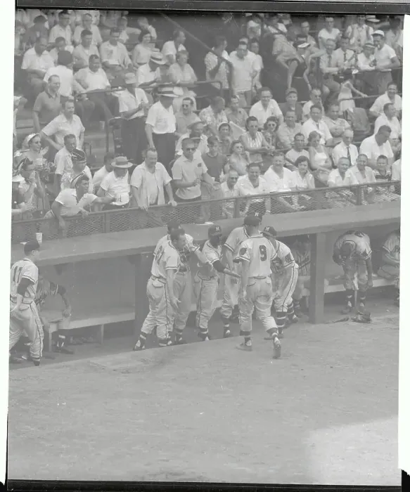 Framed Print : Joe Adcock Being Congratulated for his Homerun Framed Print : Joe Adcock Being Congratulated for his Homerun