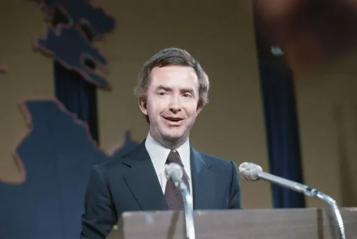 Framed Print : Joe Clark Speaking at Podium