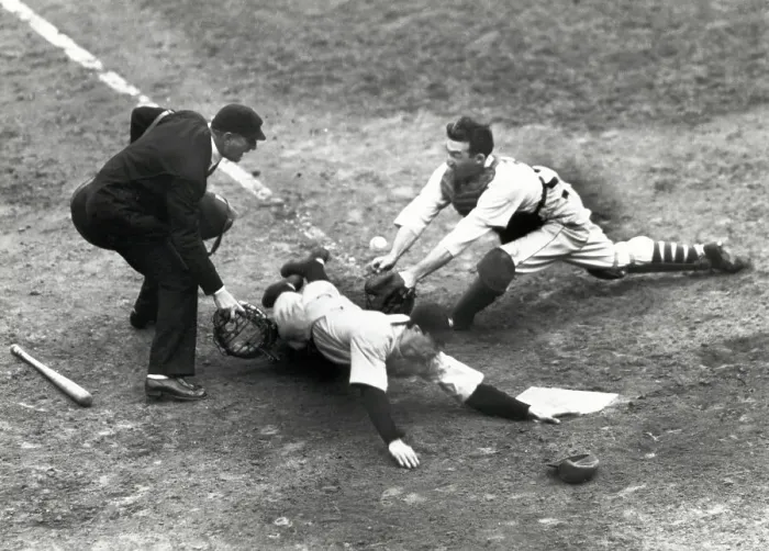 Framed Print : Joe Di Maggio Slides Safely Home Framed Print : Joe Di Maggio Slides Safely Home