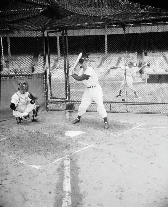 Framed Print : Joe Dimaggio In Batting Cage Framed Print : Joe Dimaggio In Batting Cage