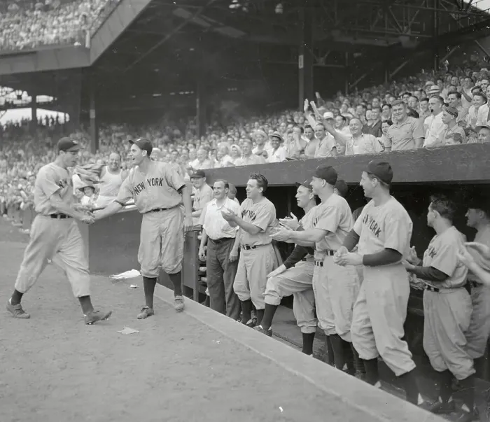 Framed Print : Joe DiMaggio Being Congratulated Framed Print : Joe DiMaggio Being Congratulated