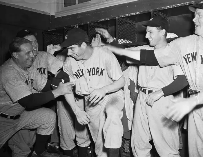 Framed Print : Joe DiMaggio Being Congratulated Framed Print : Joe DiMaggio Being Congratulated