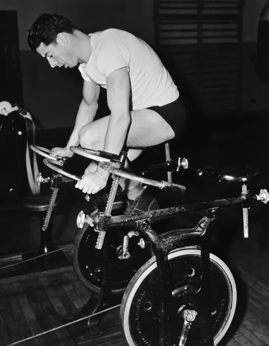 Framed Print : Joe Dimaggio On Exercise Bike In Ny Framed Print : Joe Dimaggio On Exercise Bike In Ny