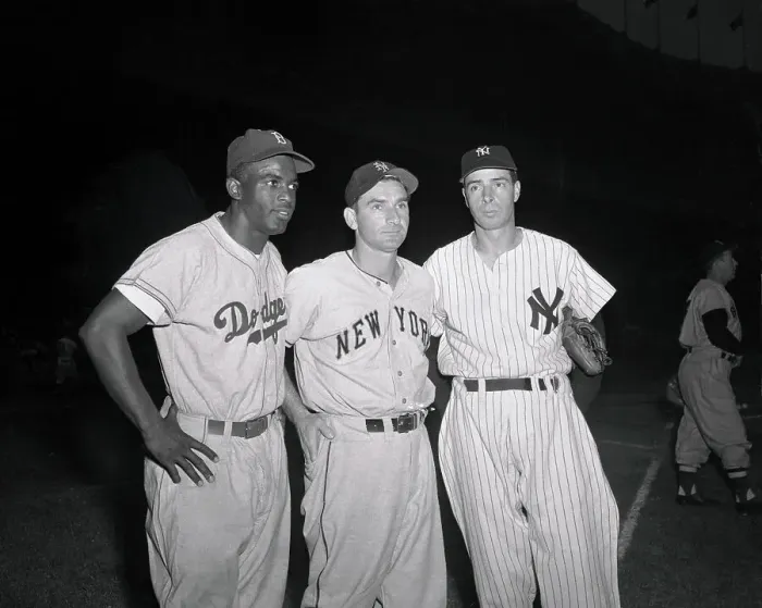 Framed Print : Joe DiMaggio with Jackie Robinson and Sid Gordon Framed Print : Joe DiMaggio with Jackie Robinson and Sid Gordon